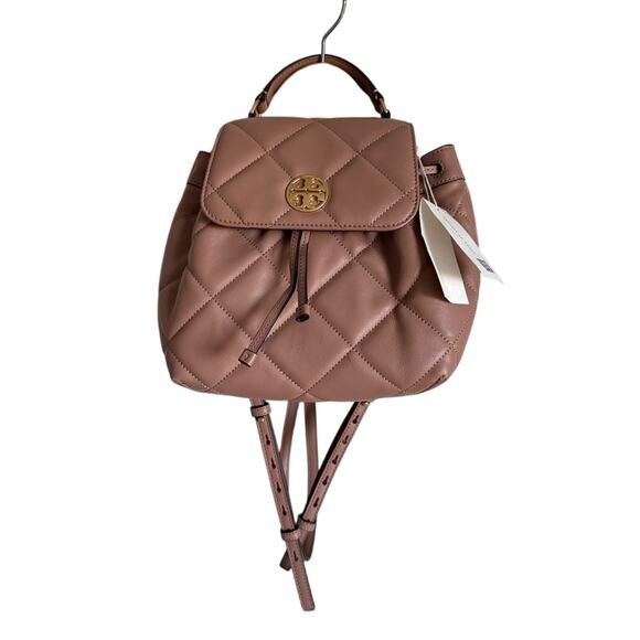 NWT Tory Burch Willa Soft Quilt Backpack Roasted Almond Gold - Picture 3 of 12